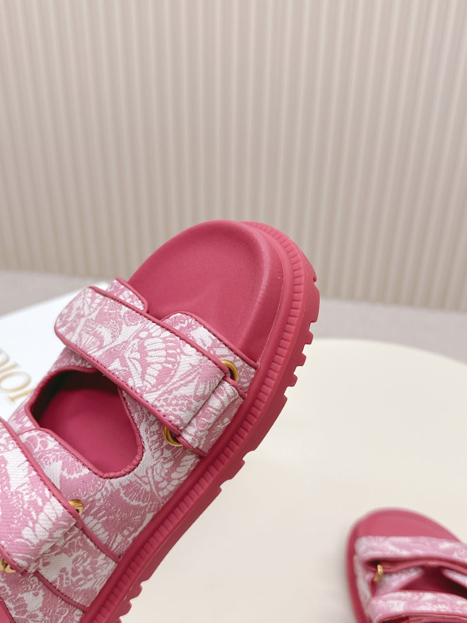 DIOR CLASSIC DOUBLE-STRAP SLIDES 25S IN DARK PINK FABRIC AND CALFSKIN