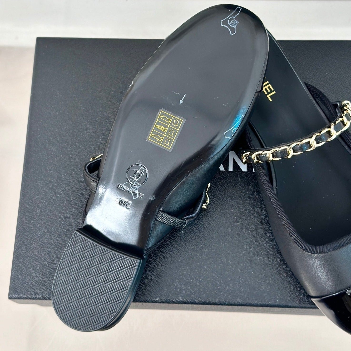 CHANEL Double C Two-Tone Chain Mules Black Lambskin