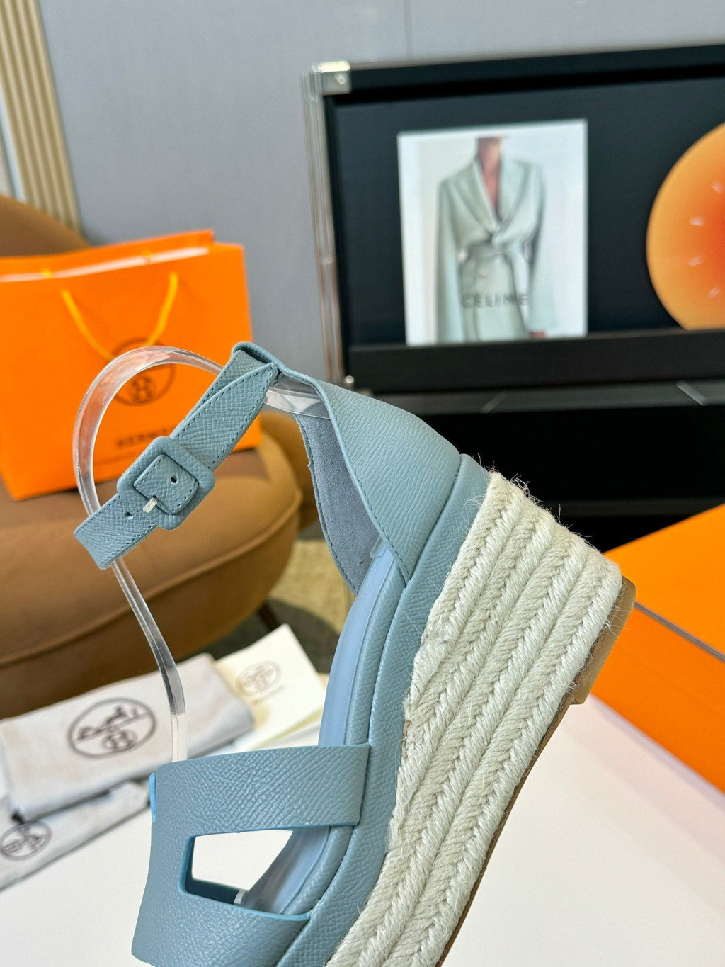 HERMES Elda espadrille 80 Baby Blue Epsom Calfskin