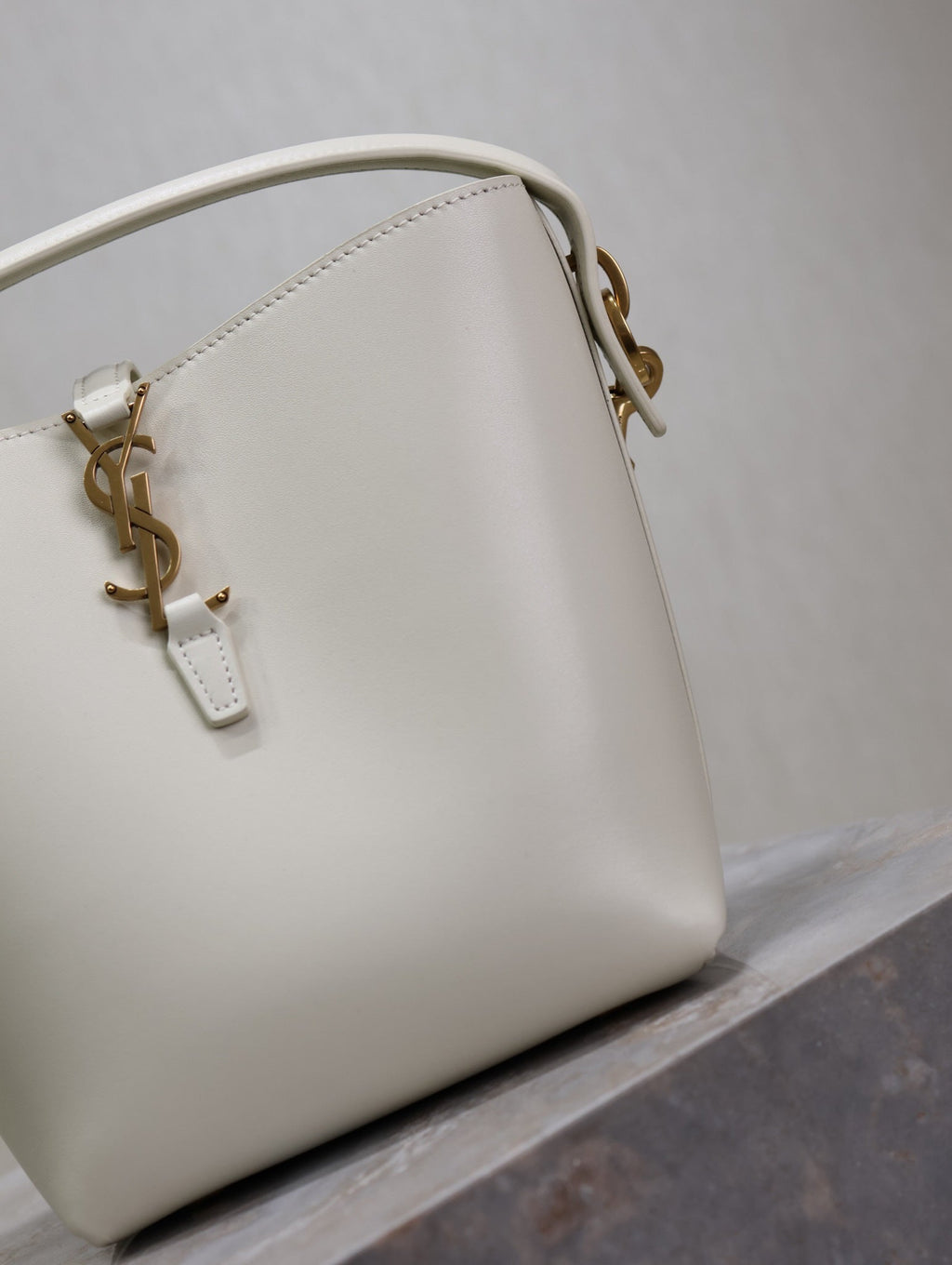 YSL 25S LE 37 BAG 20 IN DUSTY GRAY CALFSKIN GOLD HARDWARE