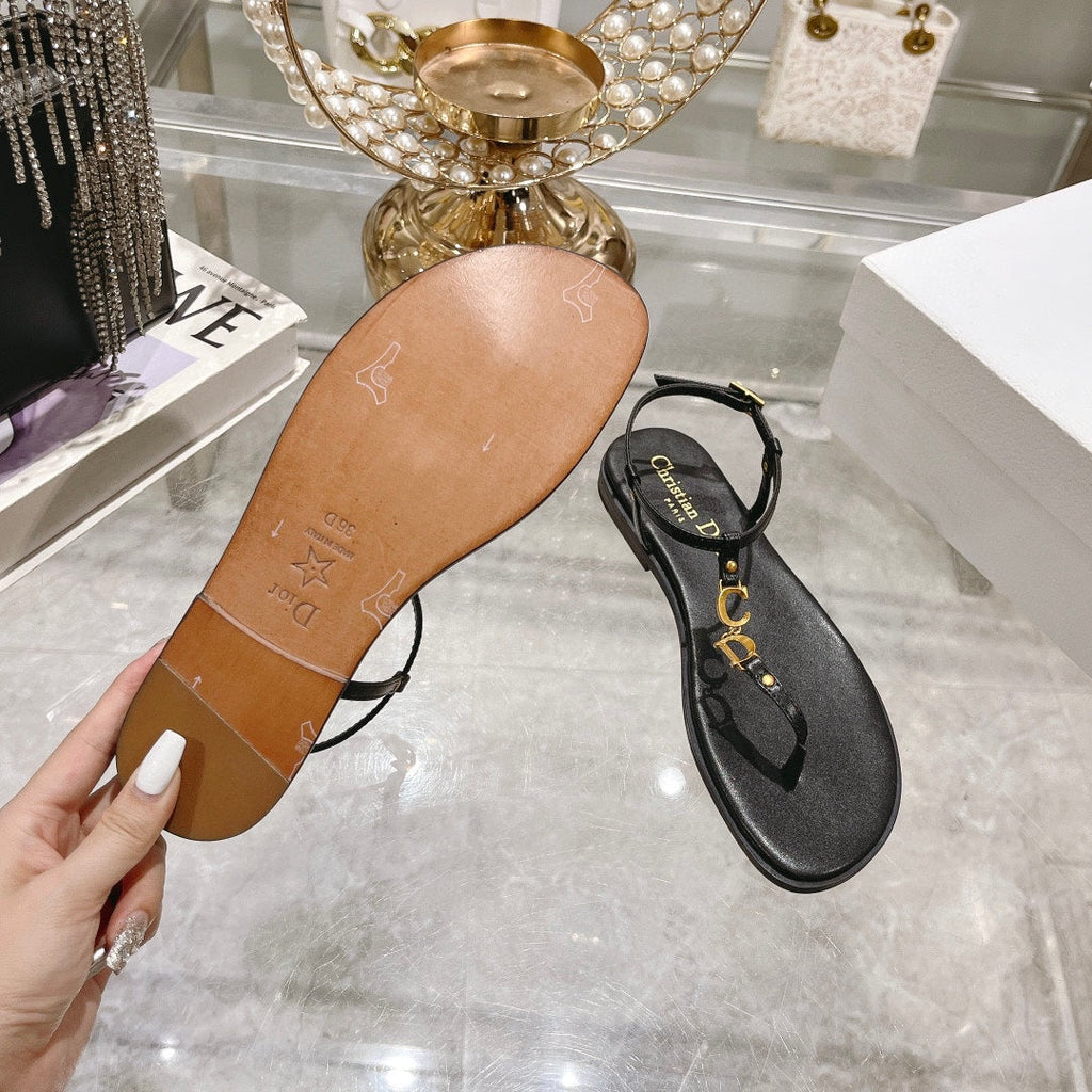 DIOR IVIERA C'EST THONG SANDAL BLACK AQUAMARINA CALFSKIN