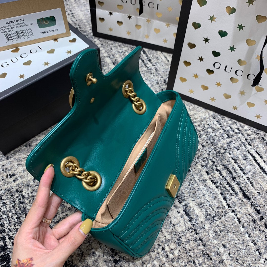 GUCCI Marmont 22cm Turquoise Calfskin Gold Hardware